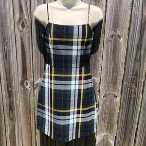 Aritzia Wilfred 2 Plaid Sleeveless Mini Dress Green Yellow Navy Isabelle White